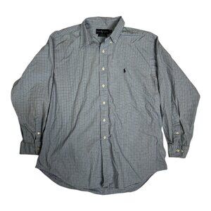 Ralph Lauren Shirt Mens 17 34/35 Blue Plaid Yarmouth Pinpoint Oxford Button Down